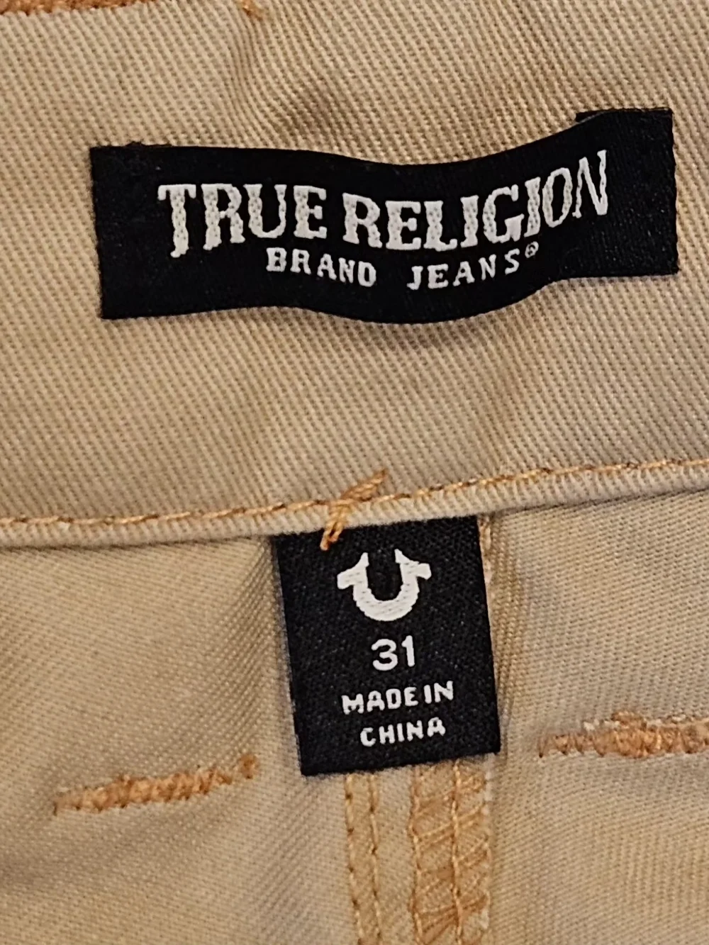 True Religion Men's Cargo Pants Size 31 Khaki Beige Khakis Embroidered Pockets - Picture 12 of 16